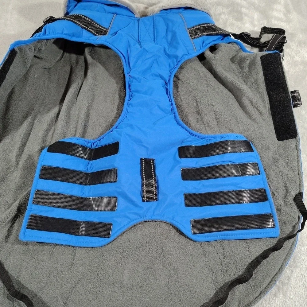 Dog Jacket Large 3XL Blue Hiking Outdoor Winter Adjustable Warm Walks Collared